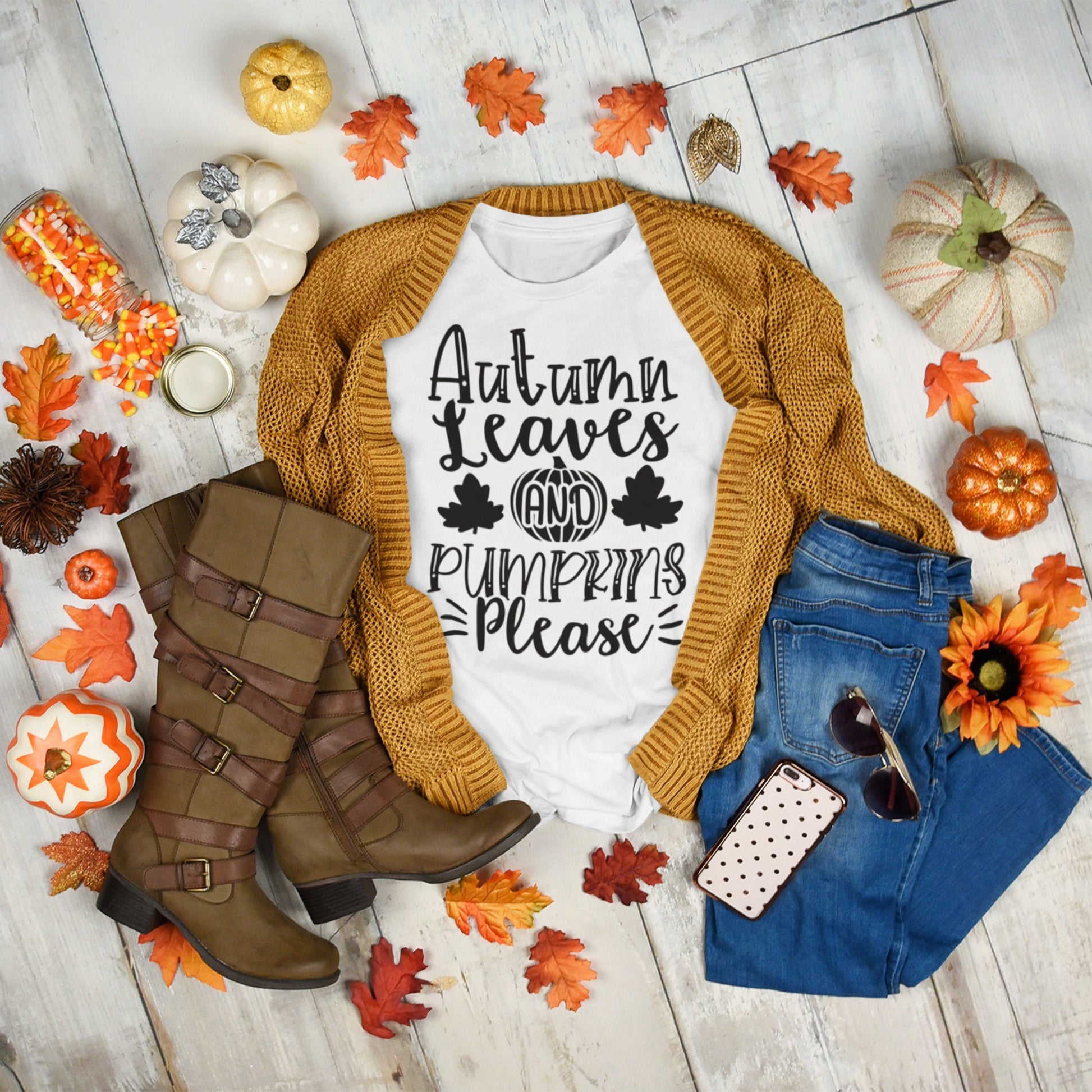 Autumn Leaves and Pumpkins Please SVG