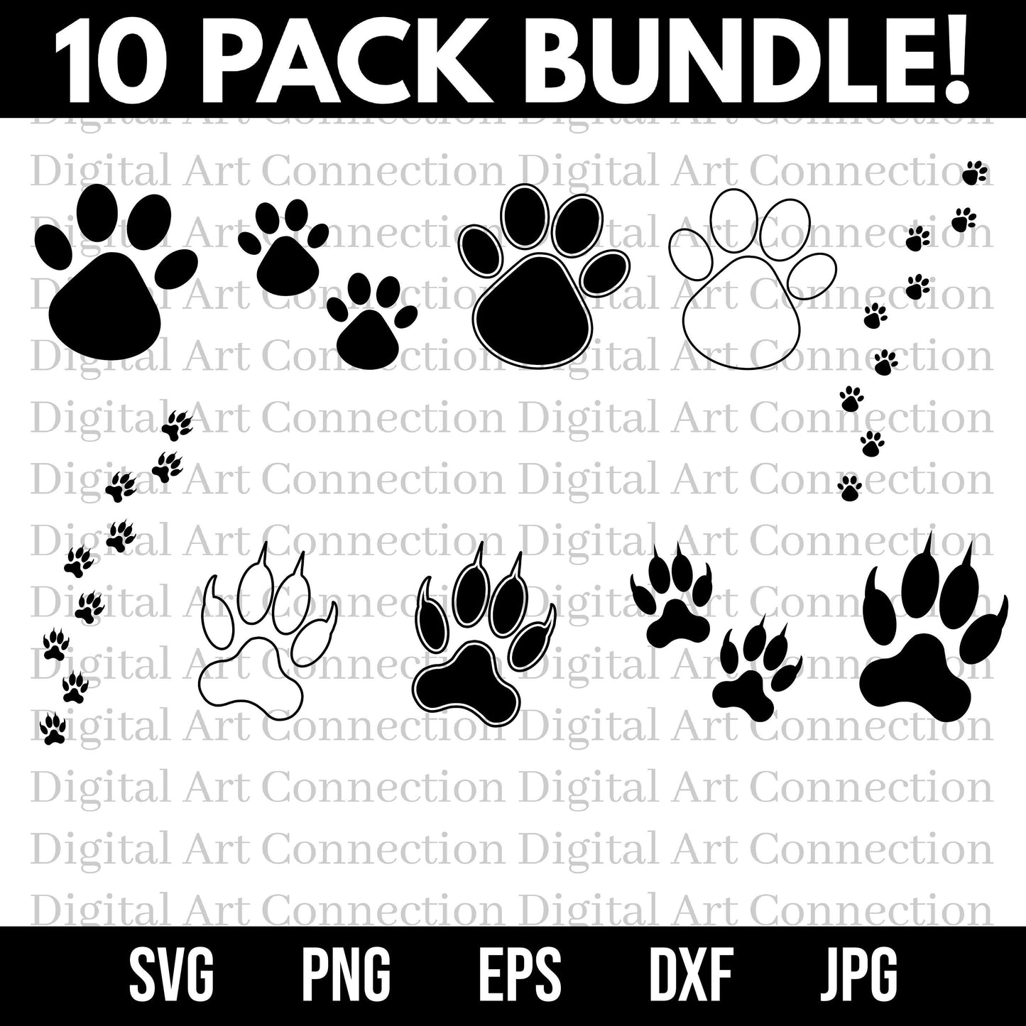 10 Pack Dog and Cat Paw SVG Bundle